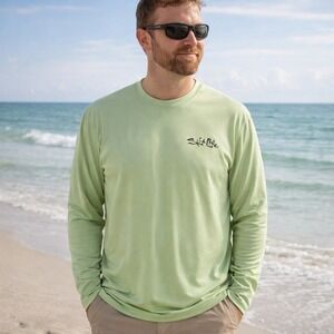 New Salt Life SLX Performance Shirt Mens XL Light Green Long Sleeve Graphic